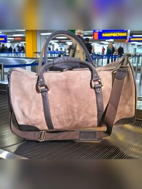 Marlboro Suede Duffel Bag with Leather Trim - Brown Shoulder Strap, Label Superb